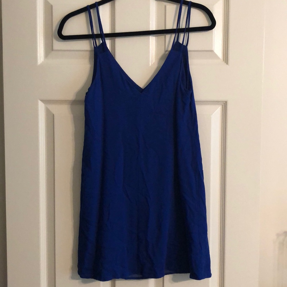 Blue v- neck double strap dress
